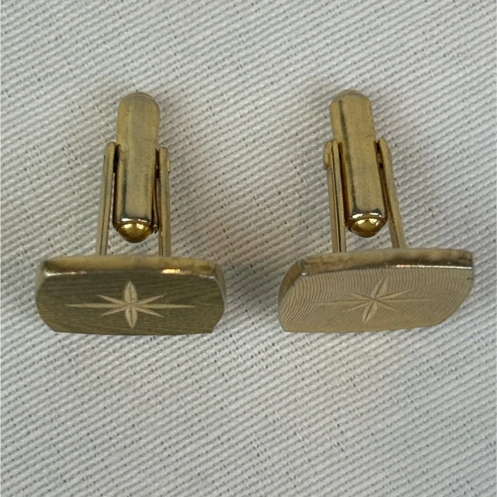 Vintage Gold Tone Starburst Cufflinks Square Design Mens Accessories - Picture 4 of 7